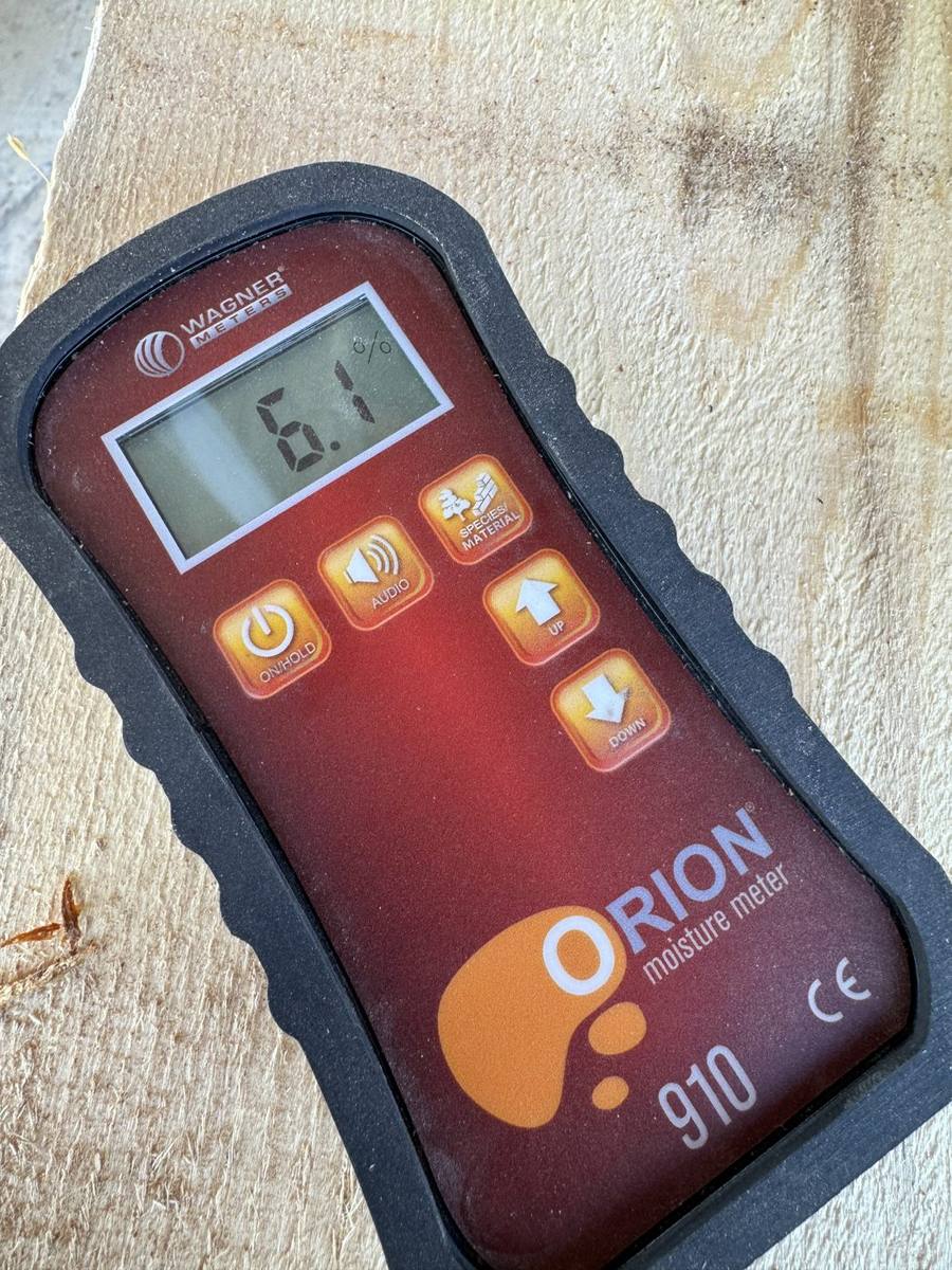 Moisture meter reading 6.1% on kiln-dried lumber