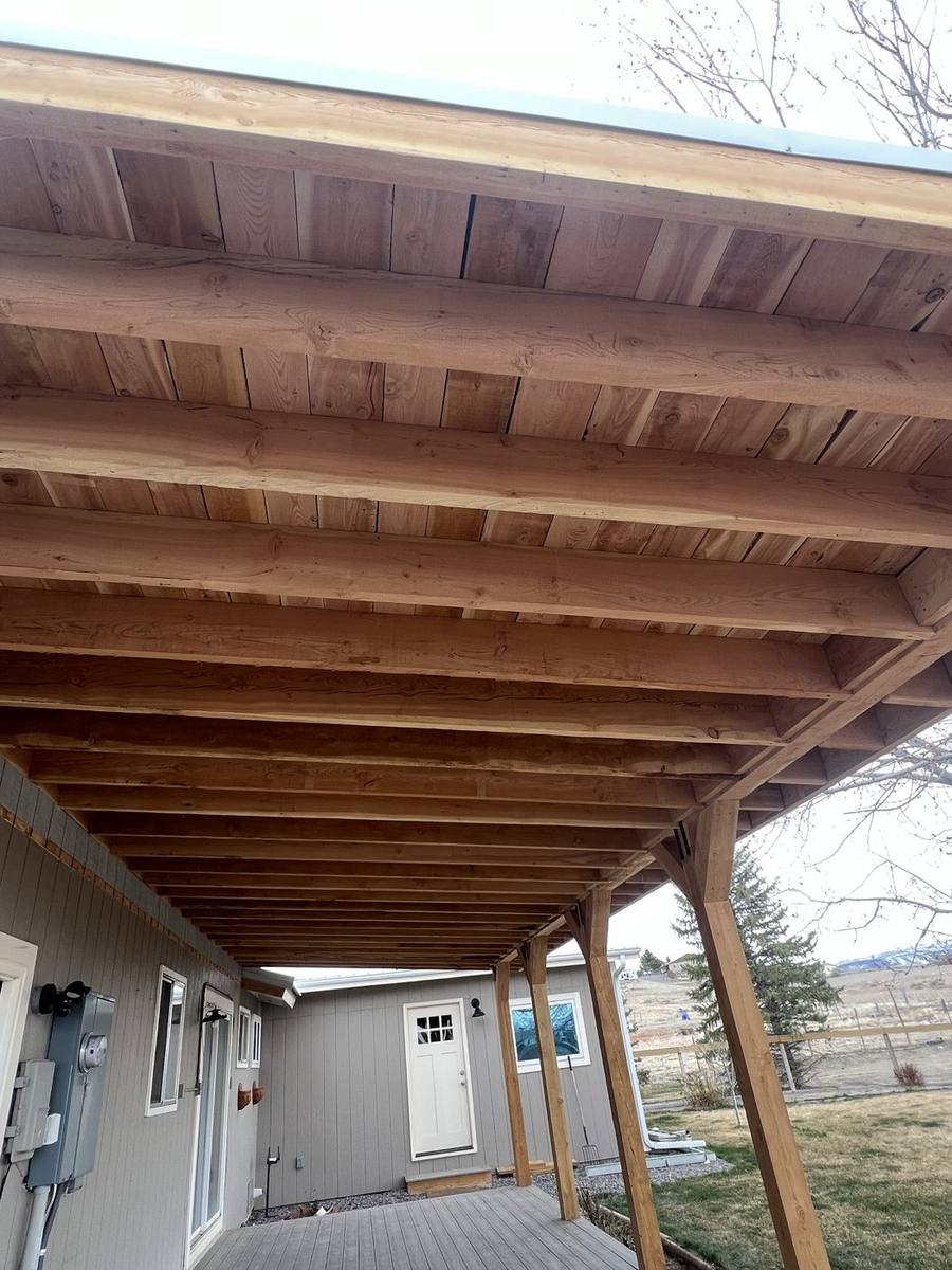 Rough-cut Doug fir porch ceiling