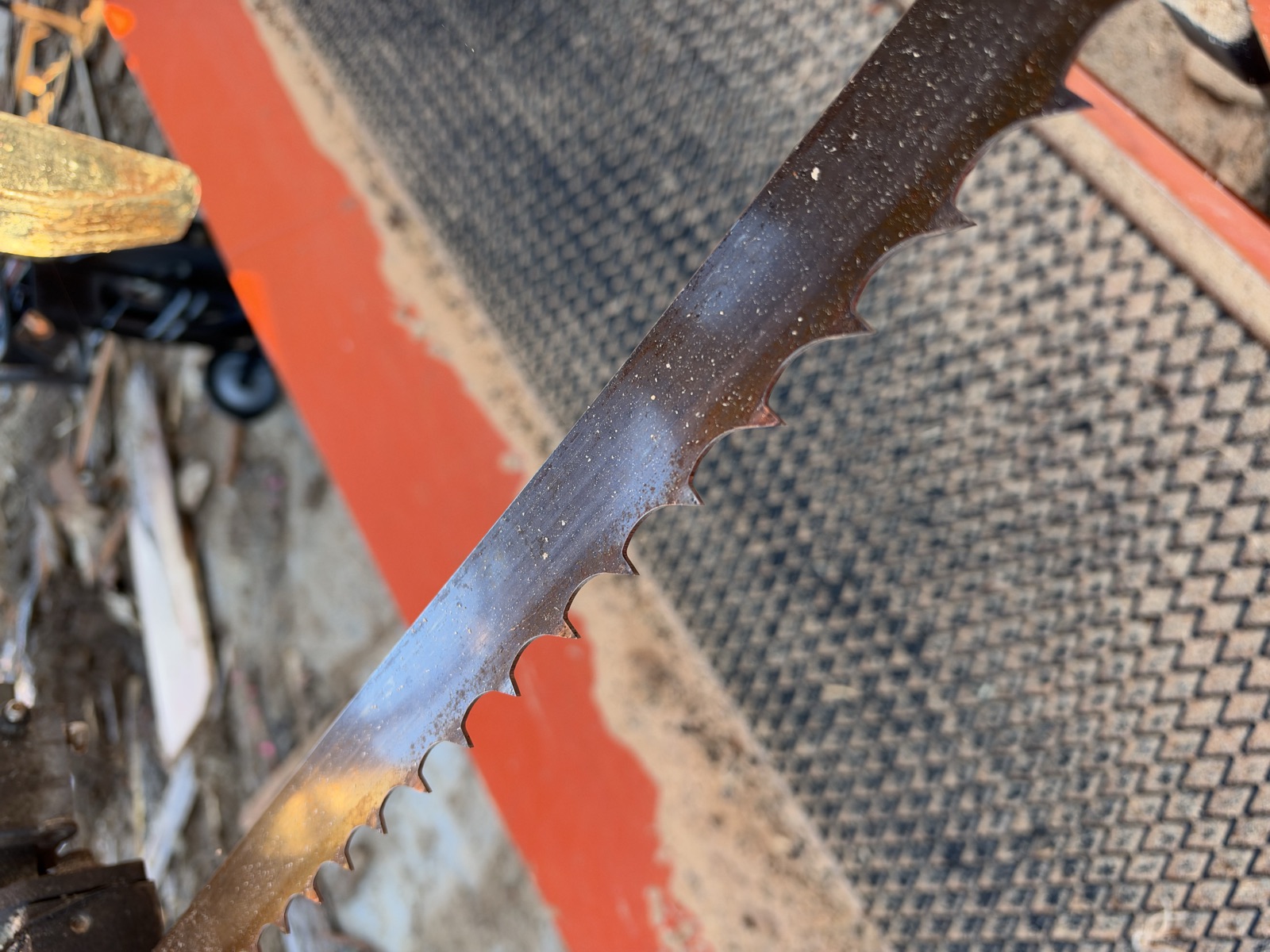 Close-up of a sawmill band and its teeth on the mill