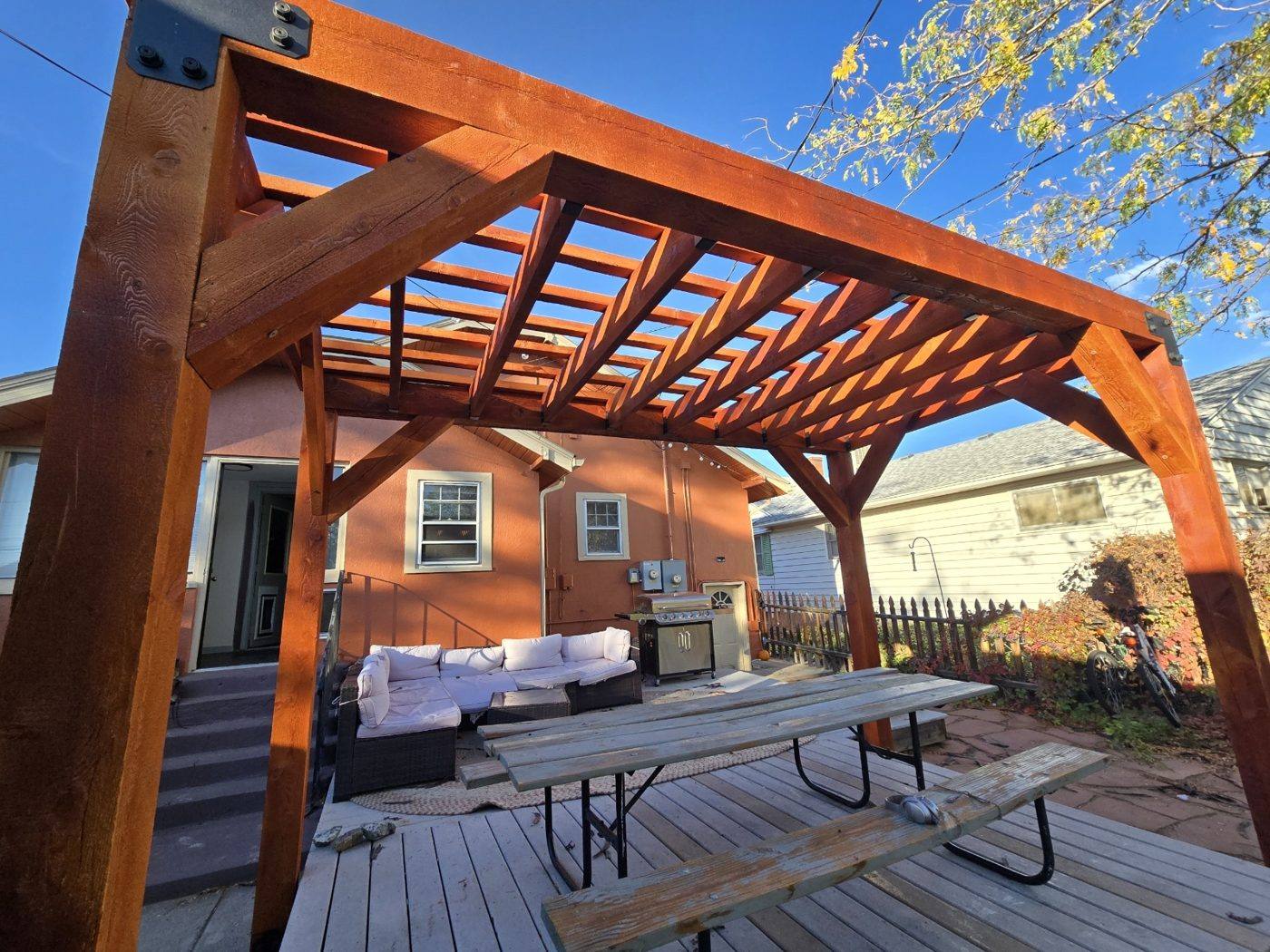 Stained timber pergola